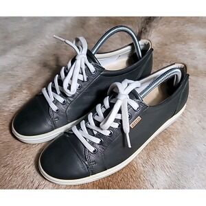 Ecco Soft 7 Sneaker Womens 9 Deep Forest Metallic Lace up Leather Shoe Nubuck